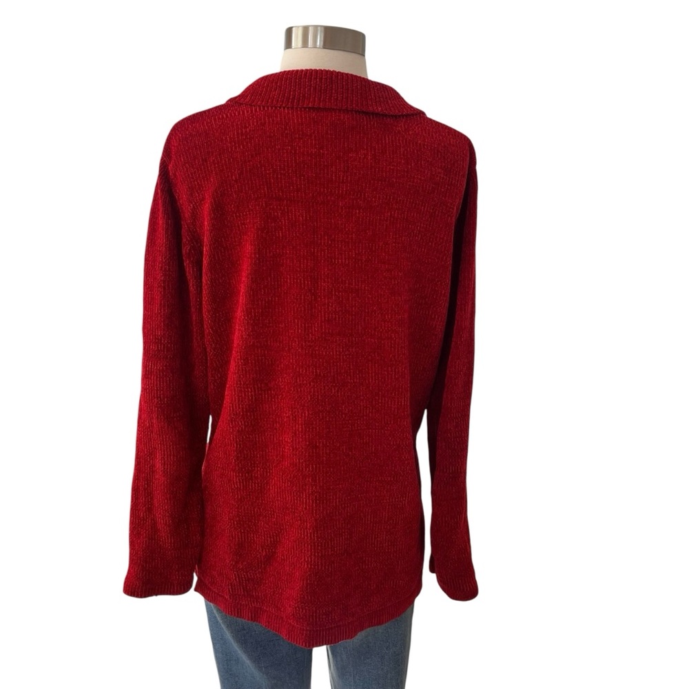Vintage 90s Denim & Co. red chenille cardigan sweater S - Picture 5 of 15